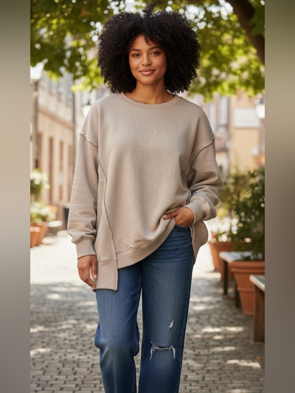 Oversized distress seam sweatshirt size small